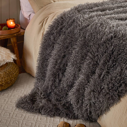 Rowan Faux Fur Throw Grey: Grey / 130 x 175cm