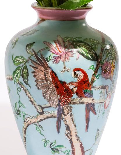Colourful Parrot & Floral Ceramic Vase