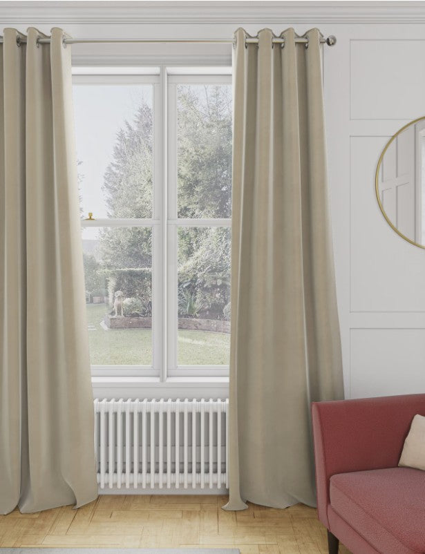 M & S Champagne Velvet Thermal Eyelet Curtains 46 x 54 inch