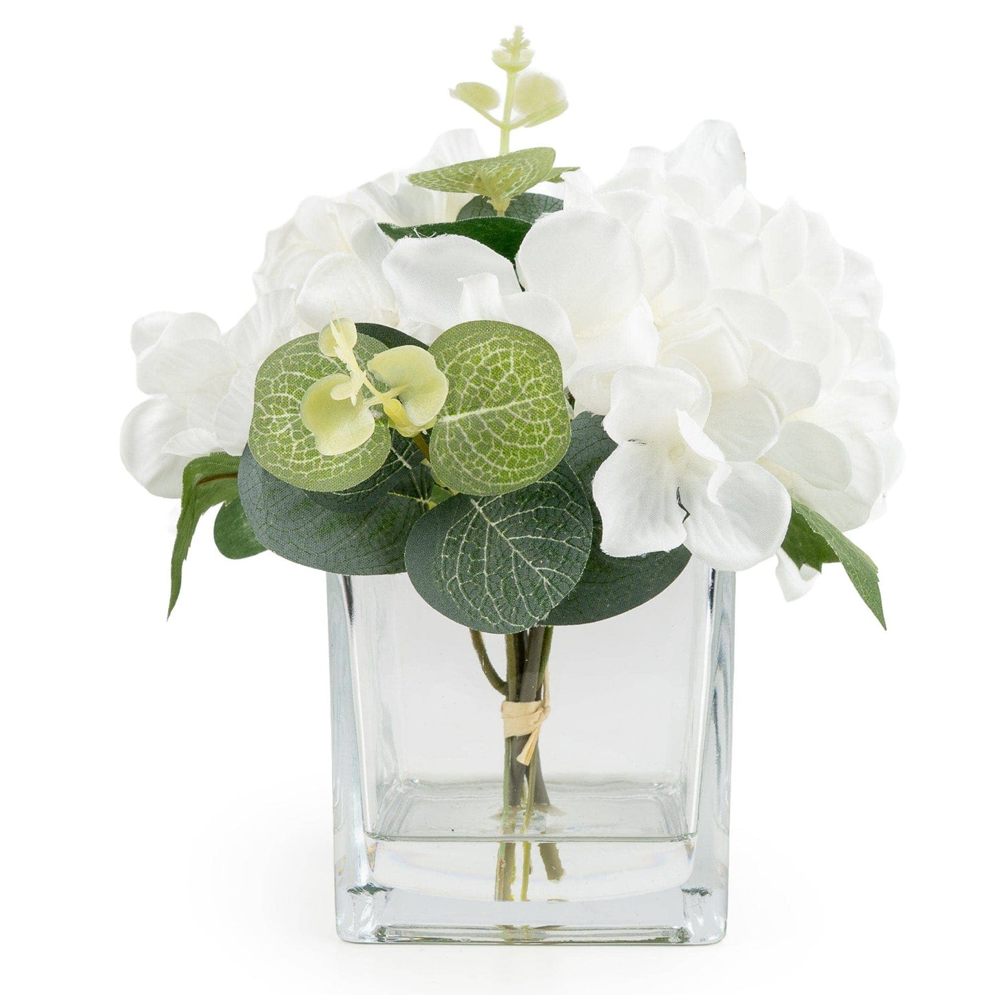 17cm White Hydrangea in Square Vase