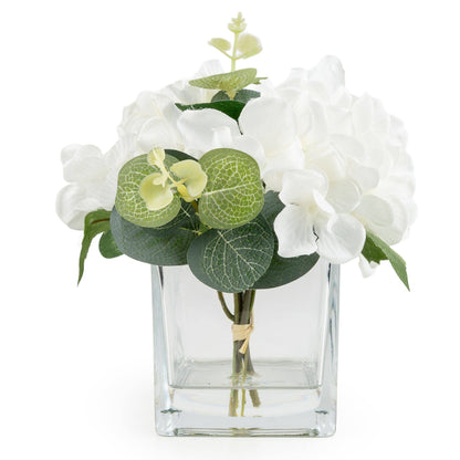 17cm White Hydrangea in Square Vase