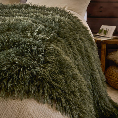 Rowan Faux Fur Throw Khaki: Khaki / 130 x 175cm