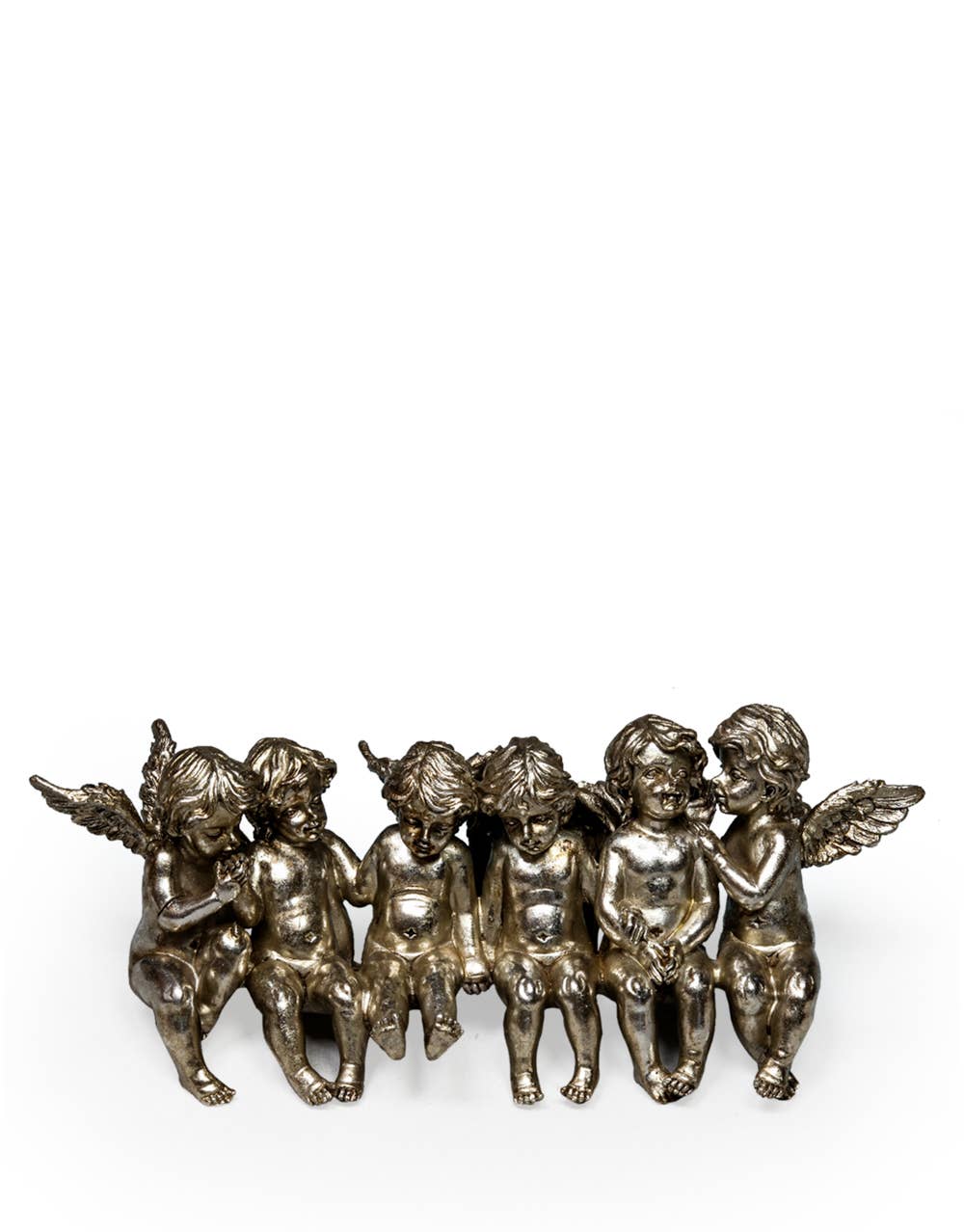 Antique Silver Sitting Row of Cherubs