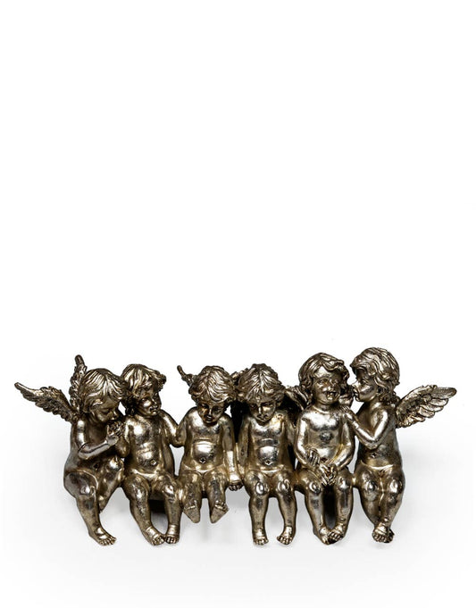 Antique Silver Sitting Row of Cherubs