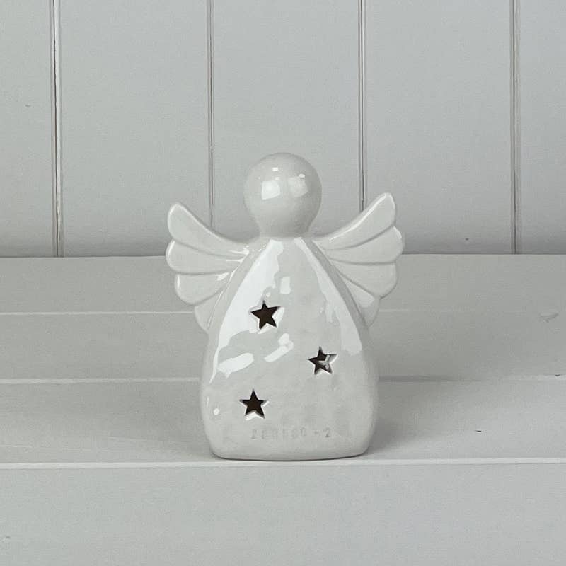 White Ceramic Angel Ornament With Led