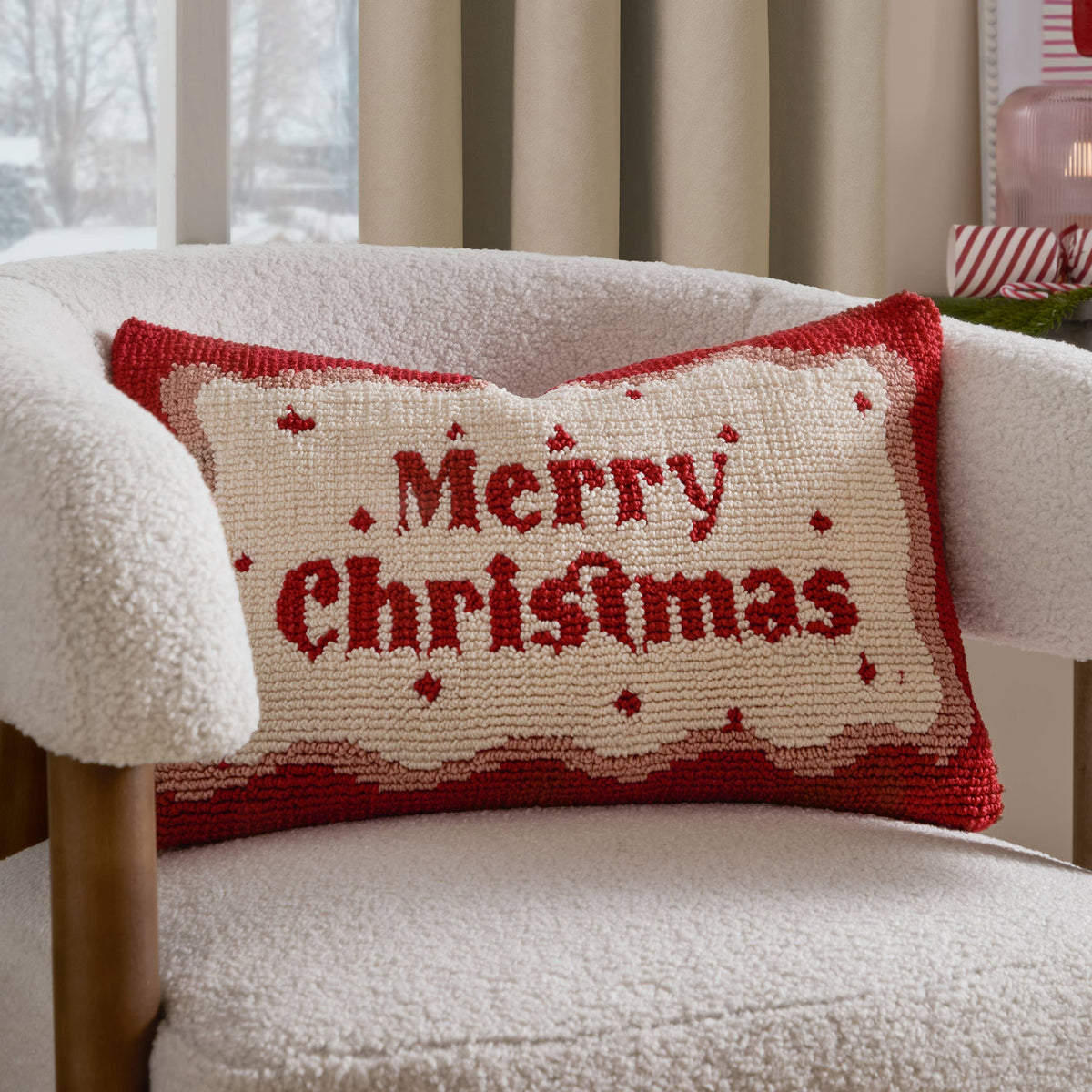 Candy Merry Christmas Tufted Cushion Red/White: Red/White / Fibre Filled / 30 x 50cm